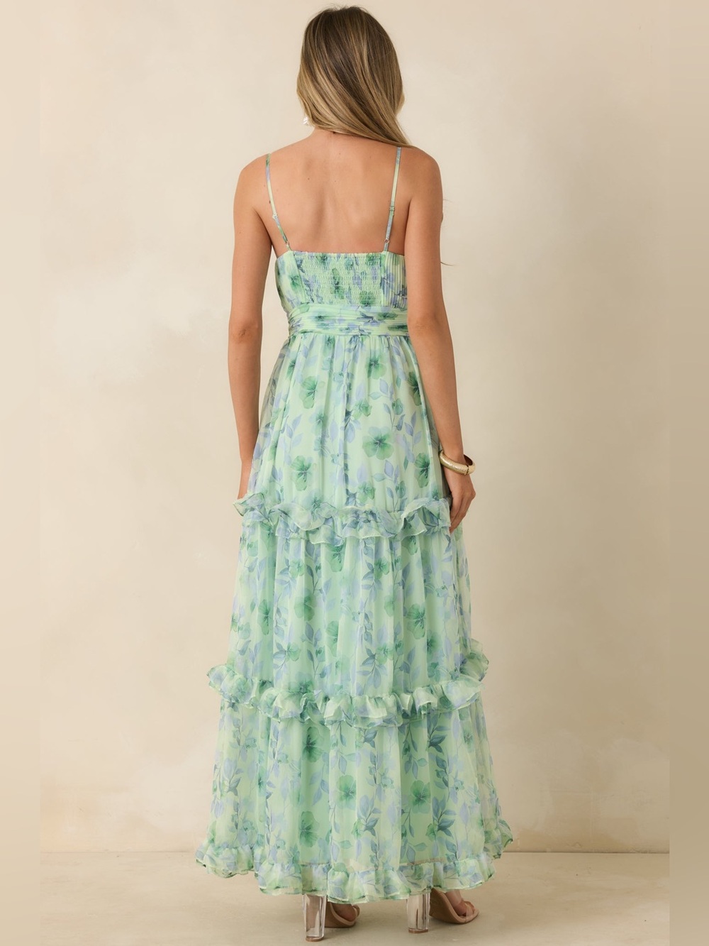 ASTR Ayanna Green Floral Ruffle Maxi Dress - Picture 2 of 7
